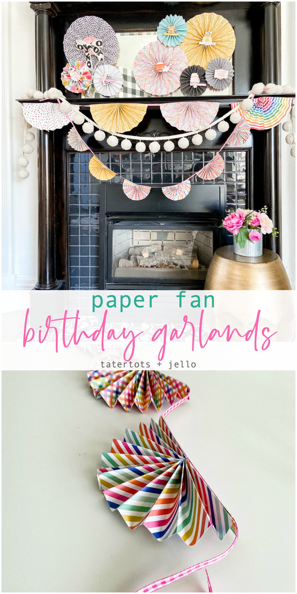 DIY Paper Fan Birthday Garlands. Create a two sizes of birthday garlands in minutes using your favorite scrapbook paper. 