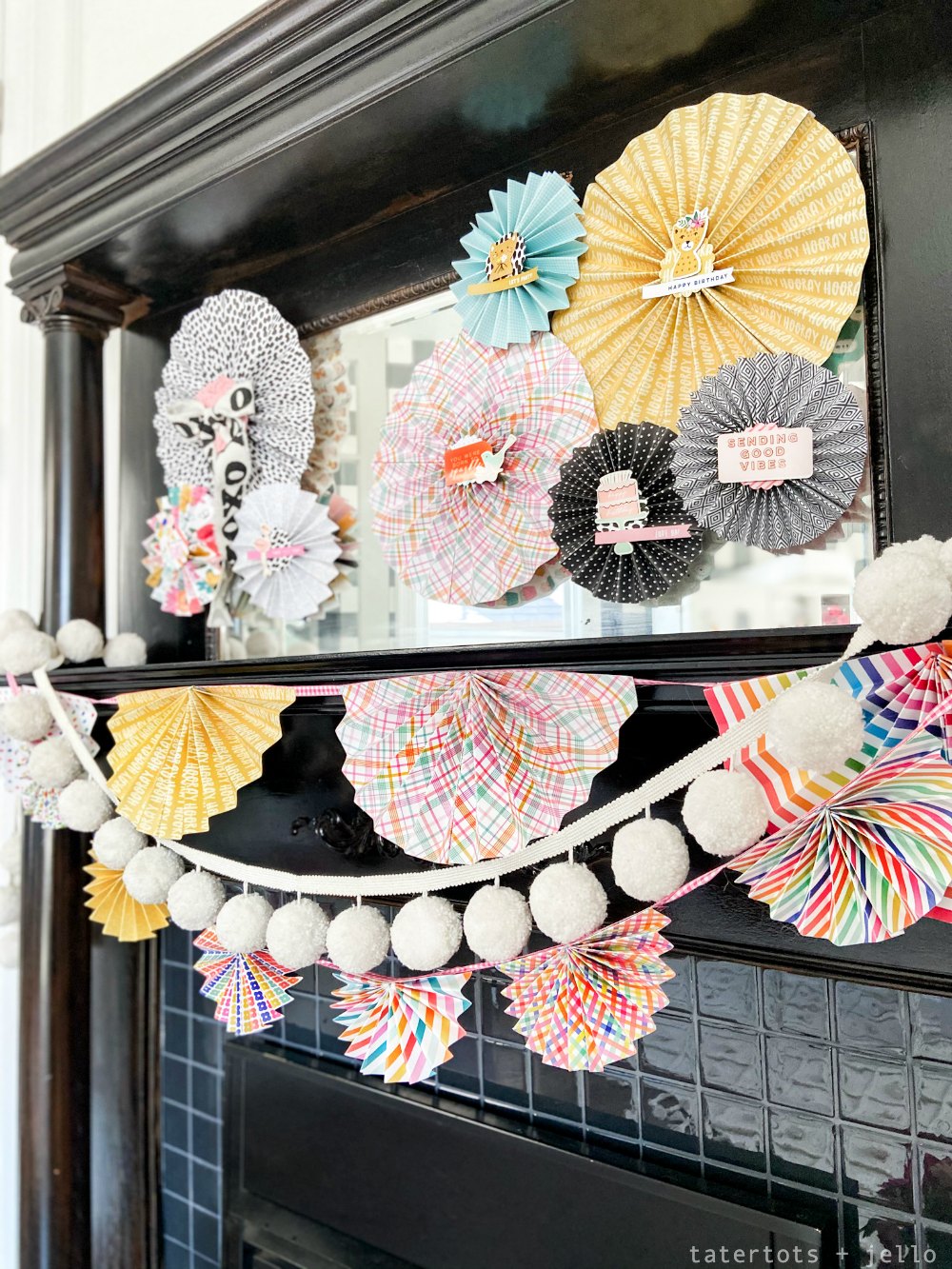 DIY Paper Fan Birthday Garlands. Create a two sizes of birthday garlands in minutes using your favorite scrapbook paper.