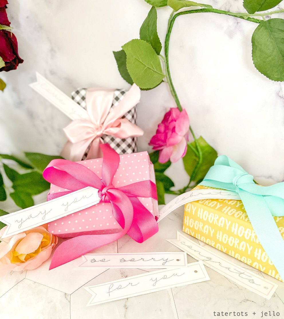 Simple All-Occasion Printable Gift Tags. Use scrapbook paper to wrap gift and add these simple printable tags for ALL occasions! They make gift-giving so easy! 