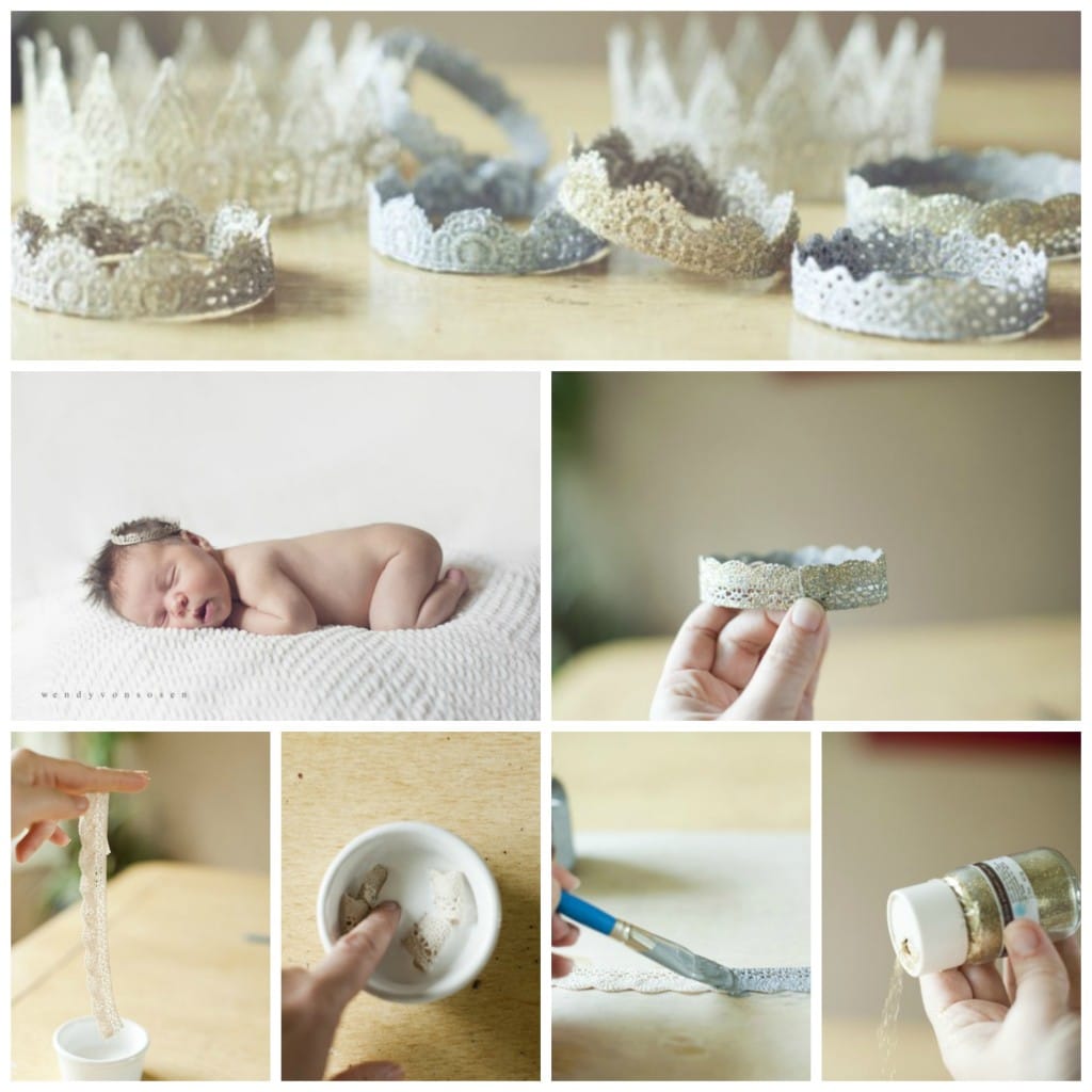 Make Lace Glitter Crowns! These sweet lace crowns are perfect for photo props or birthday parties.