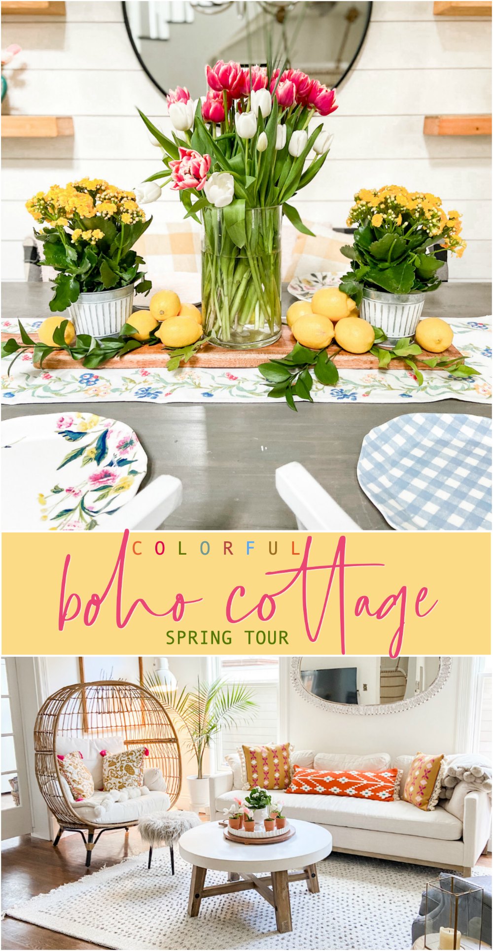 Colorful Boho Cottage Spring Tour. Bring color to your farmhouse or cottage home with these easy boho ideas! 