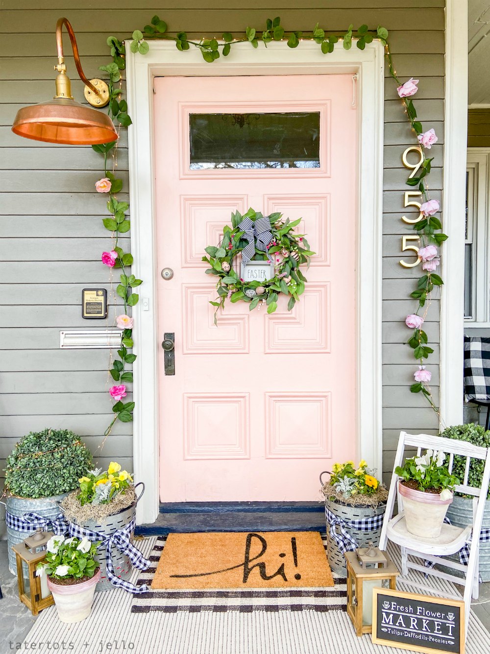 Painted Suede and Metallic Terra Cotta Pots Centerpiece. Create a beautiful Spring centerpiece or pots for your porch with this easy tutorial using suede and metallic paints!