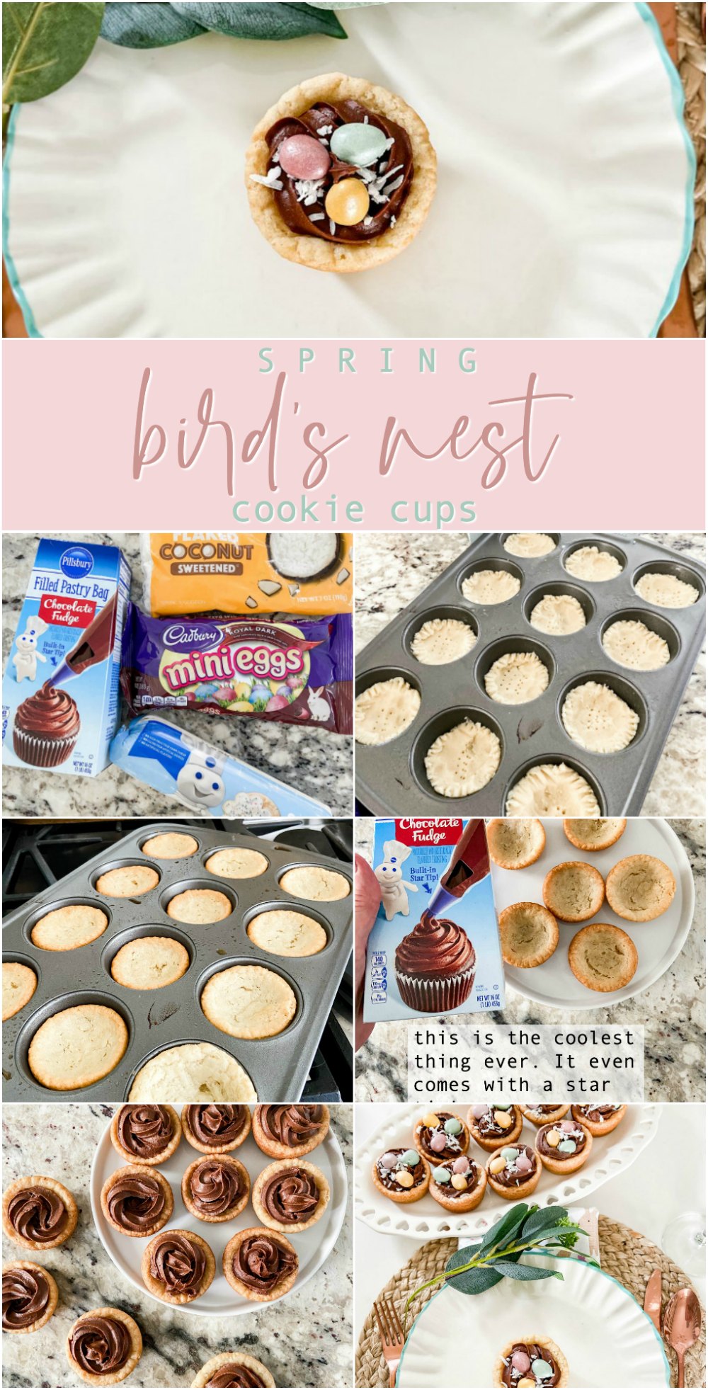 Bird's Nest Cookie Cups are fun to make and are the perfect dessert to make for Spring or Easter. Make them with your kids in three easy steps!
