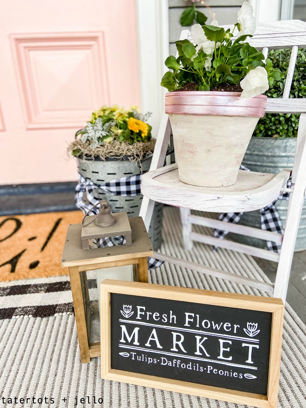 Painted Suede and Metallic Terra Cotta Pots Centerpiece. Create a beautiful Spring centerpiece or pots for your porch with this easy tutorial using suede and metallic paints!