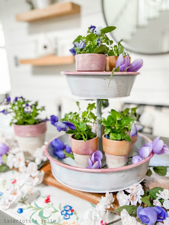 Painted Suede and Metallic Terra Cotta Pots for a Centerpiece or Porch!