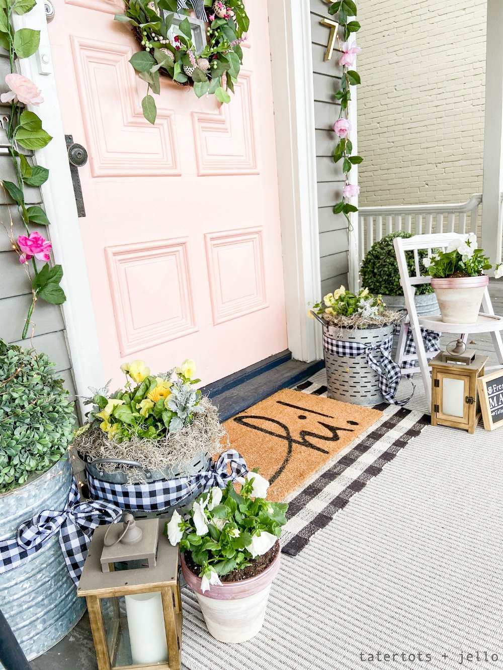 Painted Suede and Metallic Terra Cotta Pots Centerpiece. Create a beautiful Spring centerpiece or pots for your porch with this easy tutorial using suede and metallic paints!