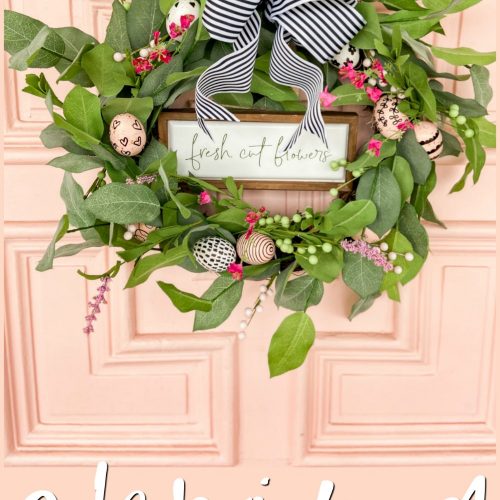 Farmhouse Spring Sharpie Egg Wreath. Create a vibrant Spring Wreath with sharpie eggs for a black and white farmhouse take on Spring!