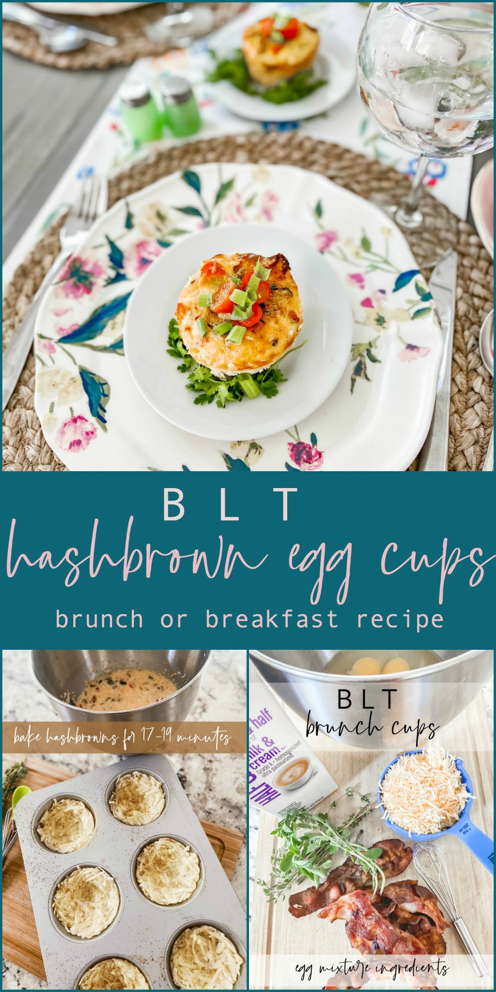BLT Hashbrown Egg Brunch Cups. Bake up a batch of hashbrown egg cups in minutes. Perfect for Mother's Day brunch but they can easily be refrigerated or frozen for meal planning breakfasts too! 