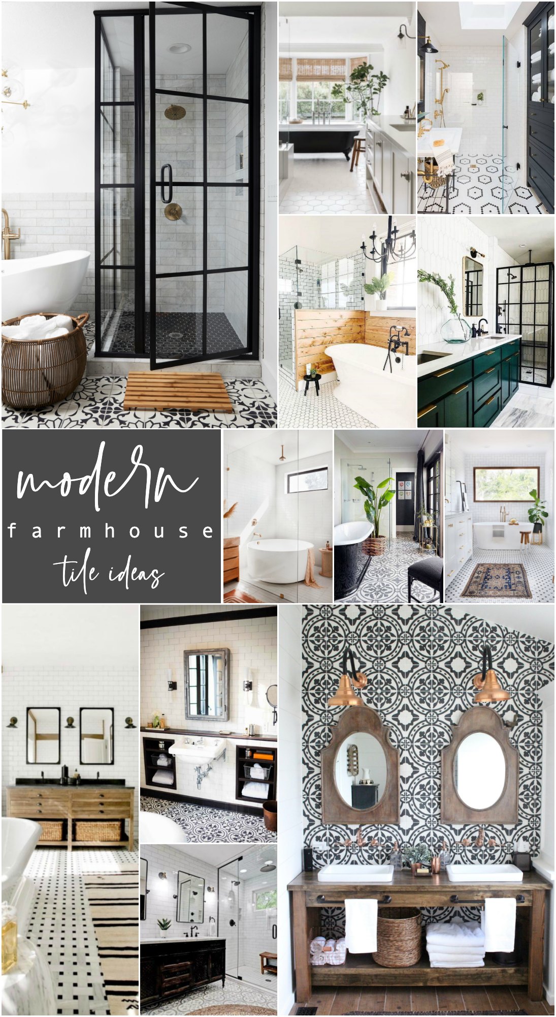 20 Modern Farmhouse Bathroom Tile Ideas. Clean and welcoming bathroom ideas using tile for modern farmhouse or cottage style!