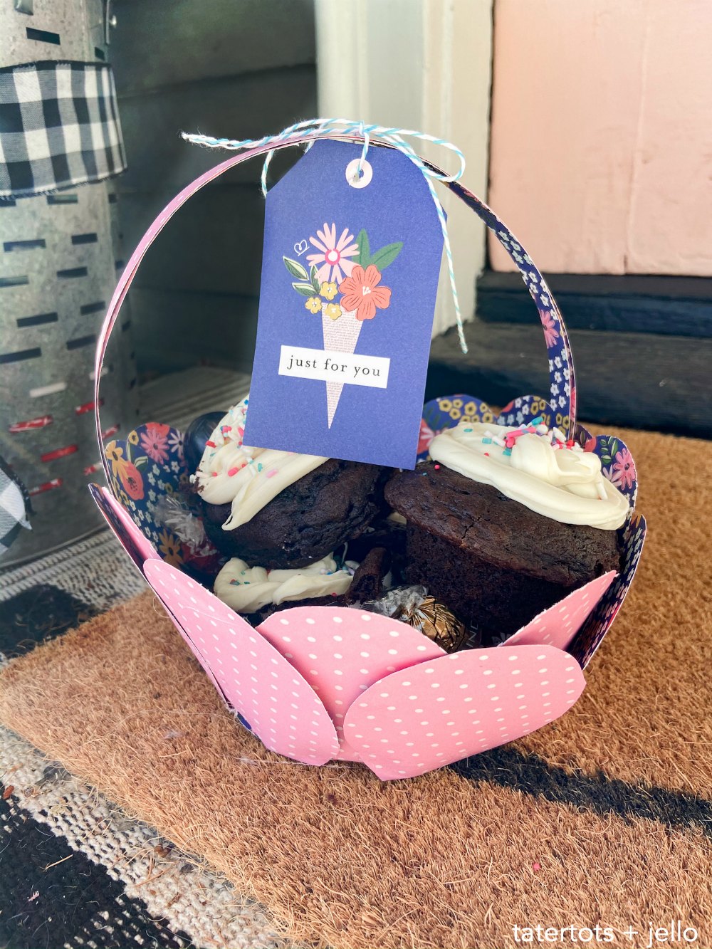 Paper Flower Gift Baskets for Spring or Easter. Turn paper into delightful flower baskets that you can fill with treats as a small gift on your Easter or Mother's Day table, or make a bigger size to take to a friend or neighbor. 