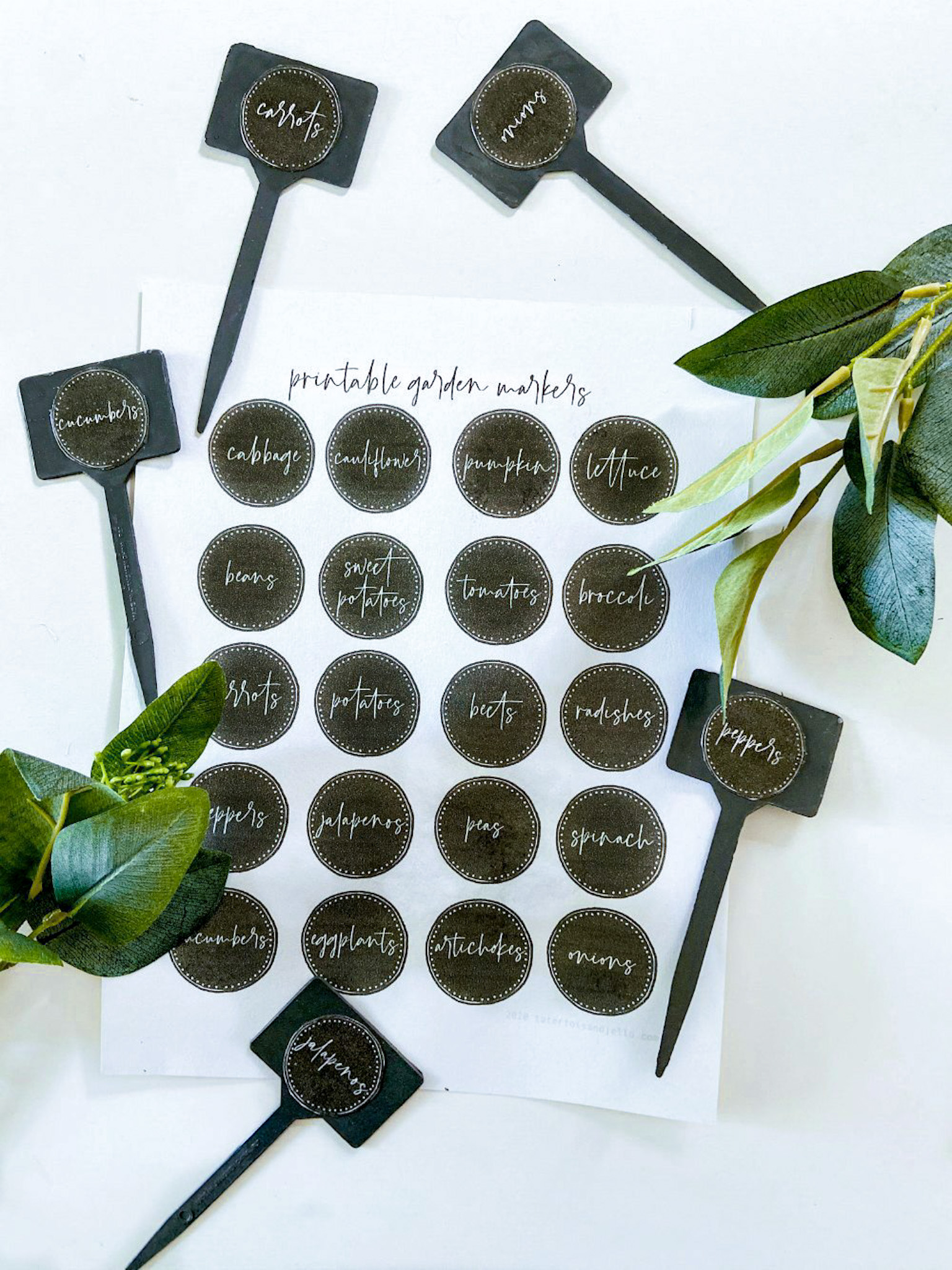 Printable Garden Plant Markers. Keep track of the plants in your garden with these DIY Garden Plant Markers with free printables that are the perfect size for Dollar Store stakes. 