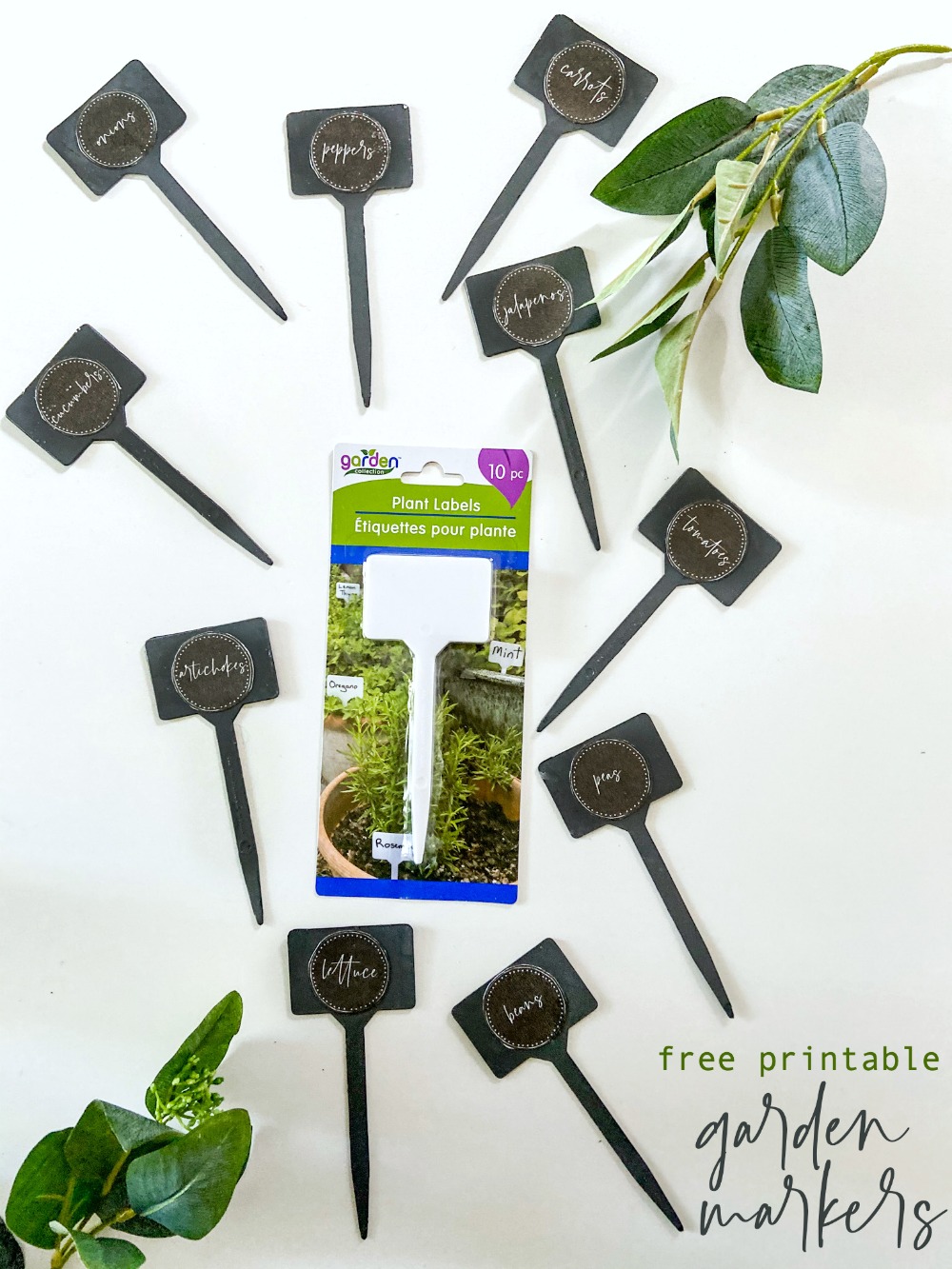 Printable Garden Plant Markers. Keep track of the plants in your garden with these DIY Garden Plant Markers with free printables that are the perfect size for Dollar Store stakes. 