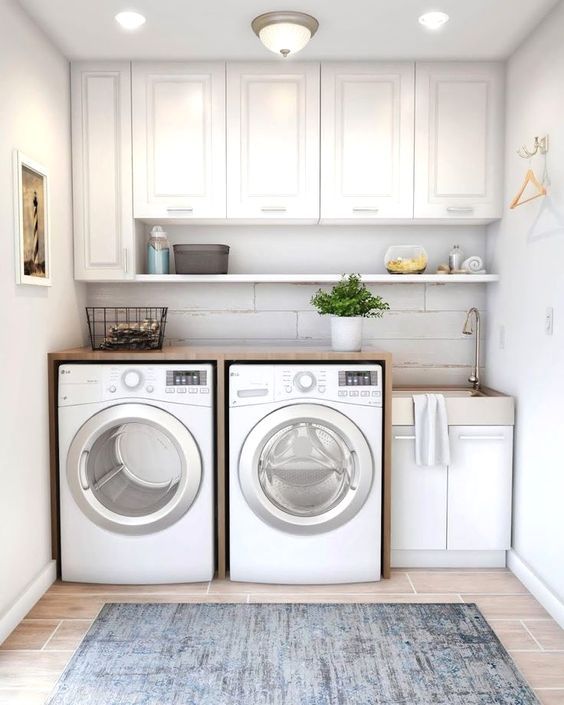 Basement Laundry Room Organizing with Teal Bins