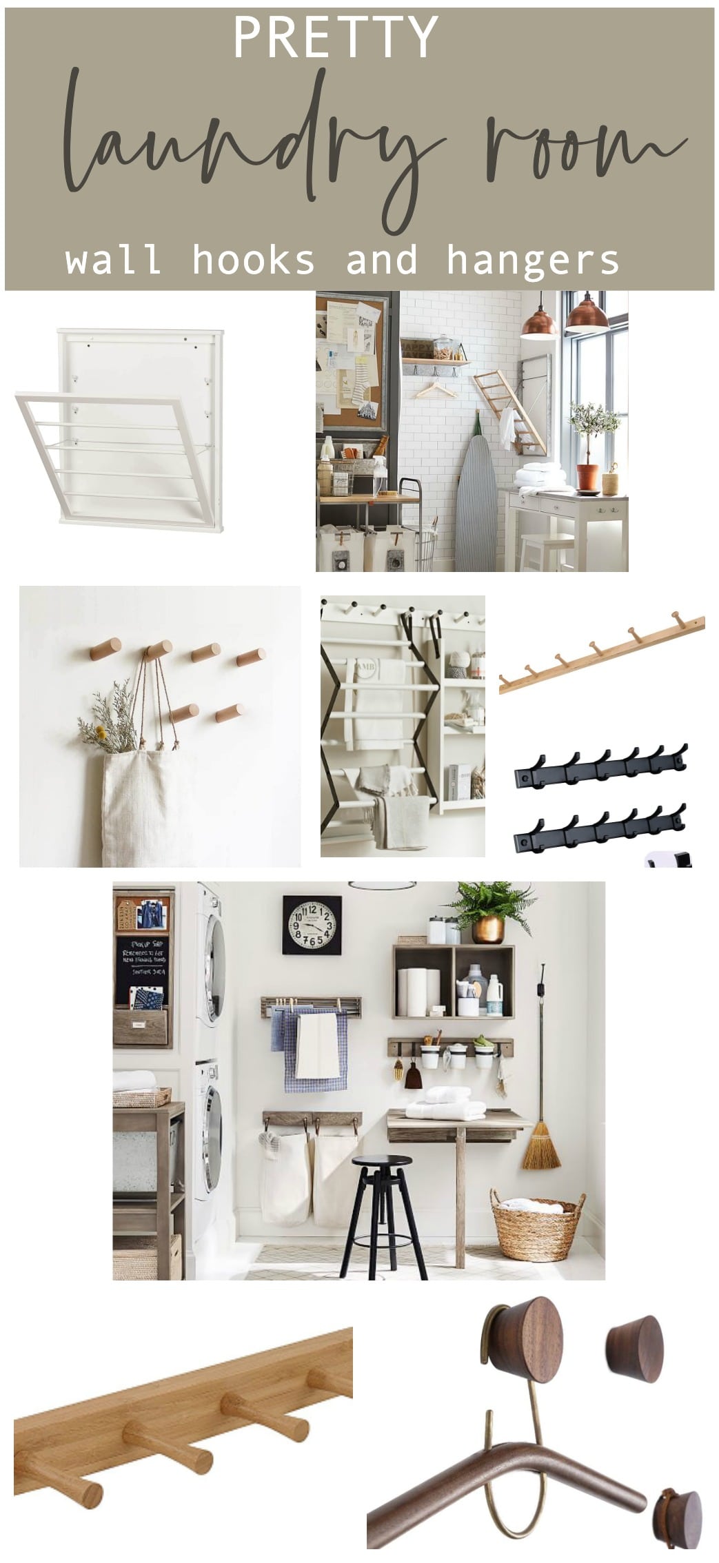 Pretty laundry room wall hooks and hangers for beautiful storage.