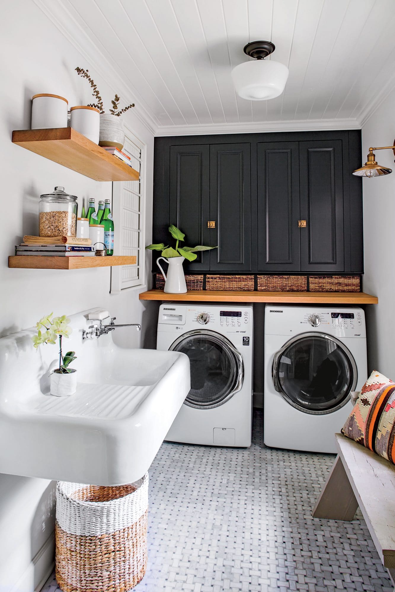 Basement Laundry Room Organizing with Teal Bins