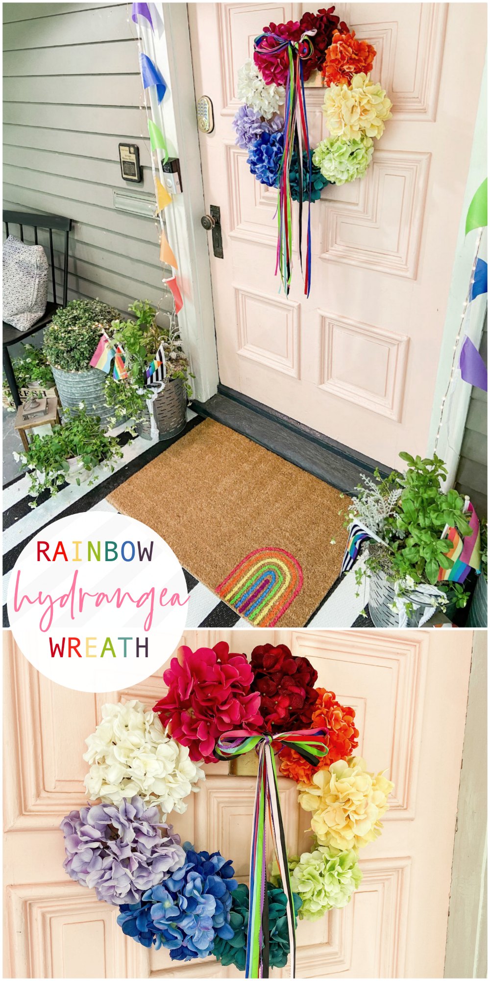 Rainbow Pride Hydrangea Wreath. Celebrate Pride Month and Summer with a colorful and happy rainbow flower wreath! 