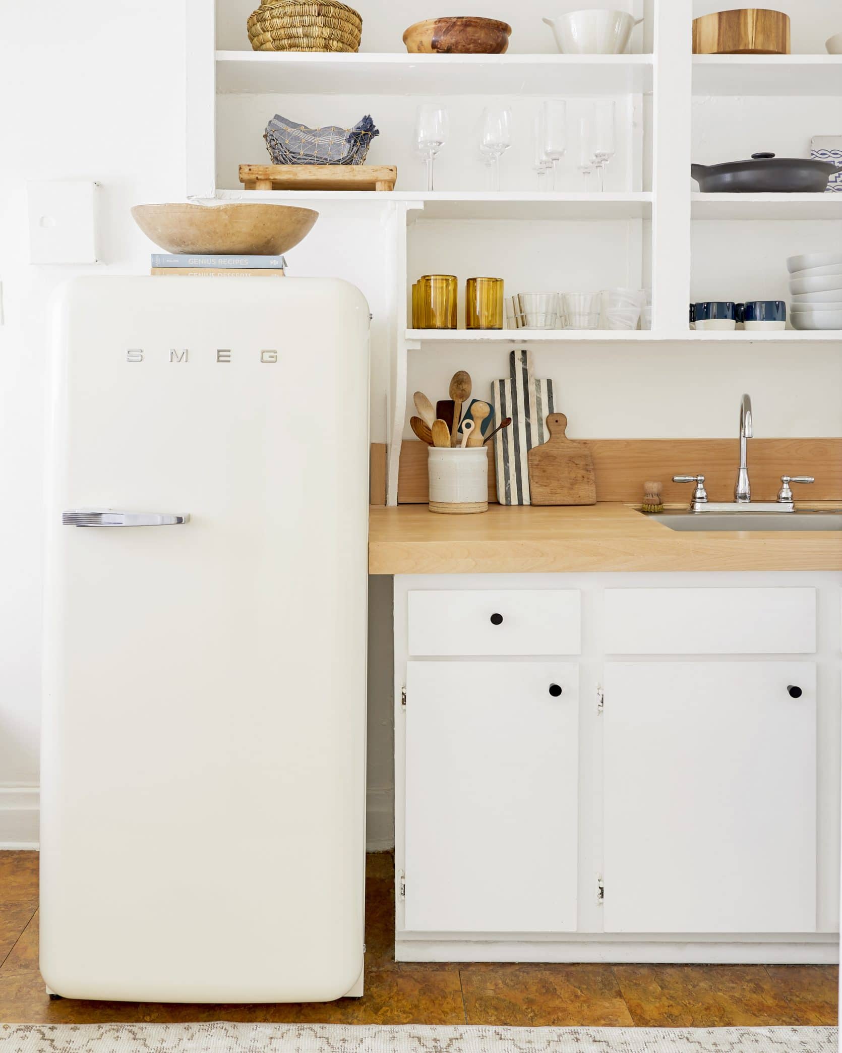 White Smeg kitchen at Emily Henderson.