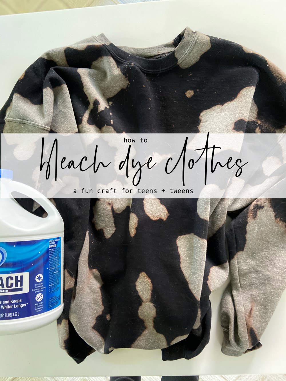 How to Bleach Dye Clothes - a FUN teen or tween craft. Bleach Dying clothes is a fun summer craft. All you need is bleach to give old clothes a brand new look!