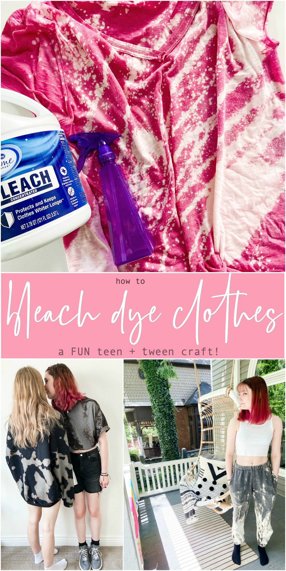 How to Bleach Dye Clothes - a FUN teen or tween craft. Bleach Dying clothes is a fun summer craft. All you need is bleach to give old clothes a brand new look! 
