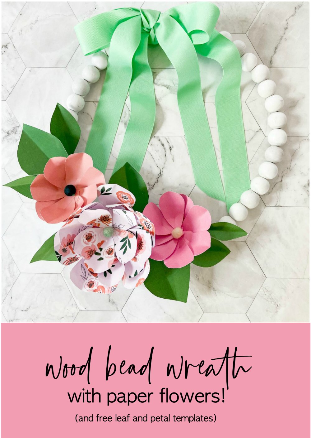 How to make a wood bead wreath with paper flowers