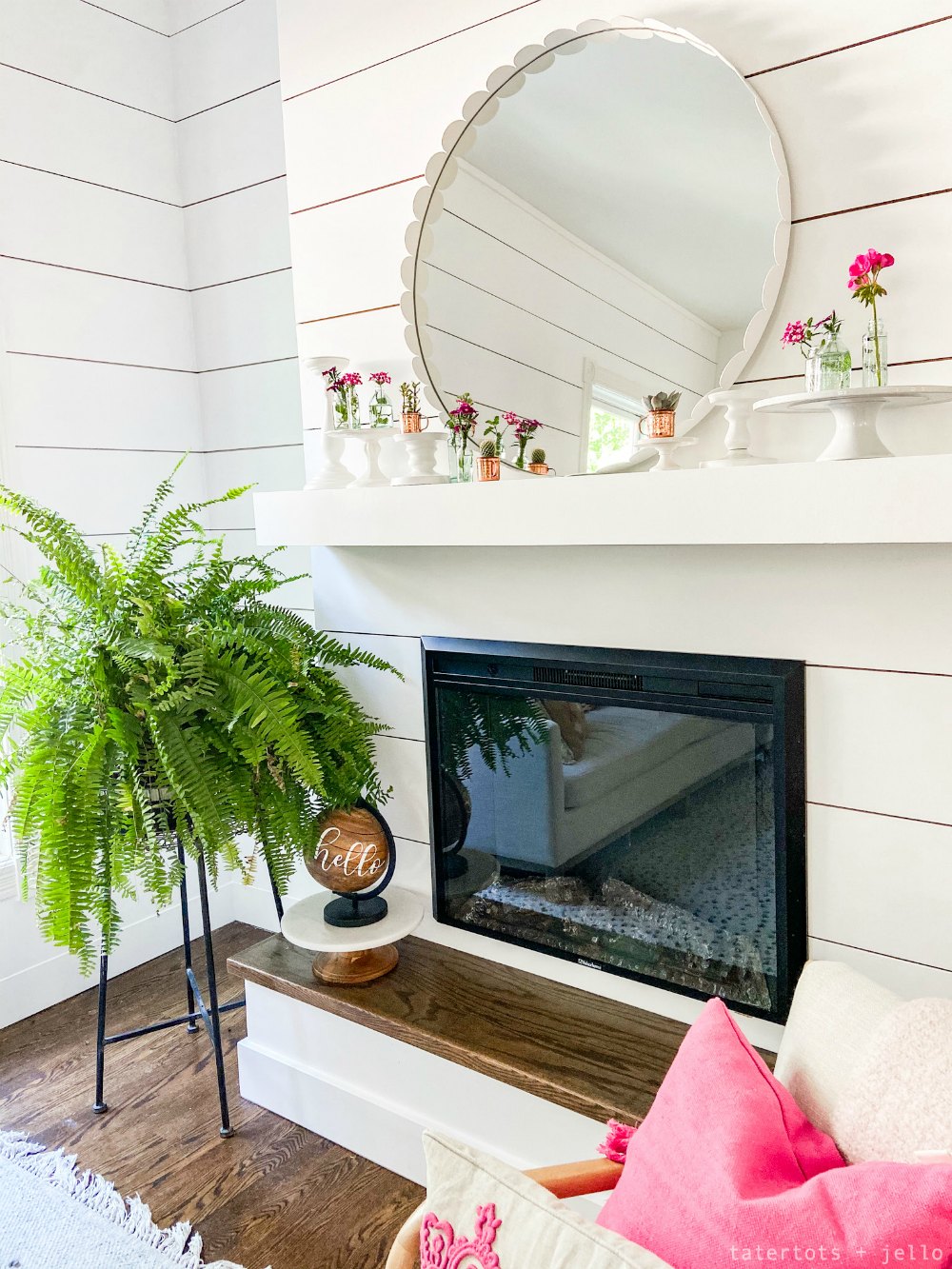 How to create a Bright and Simple Summer Mantel. Use what you have to create a fresh summer makeover for your mantel or shelf. 