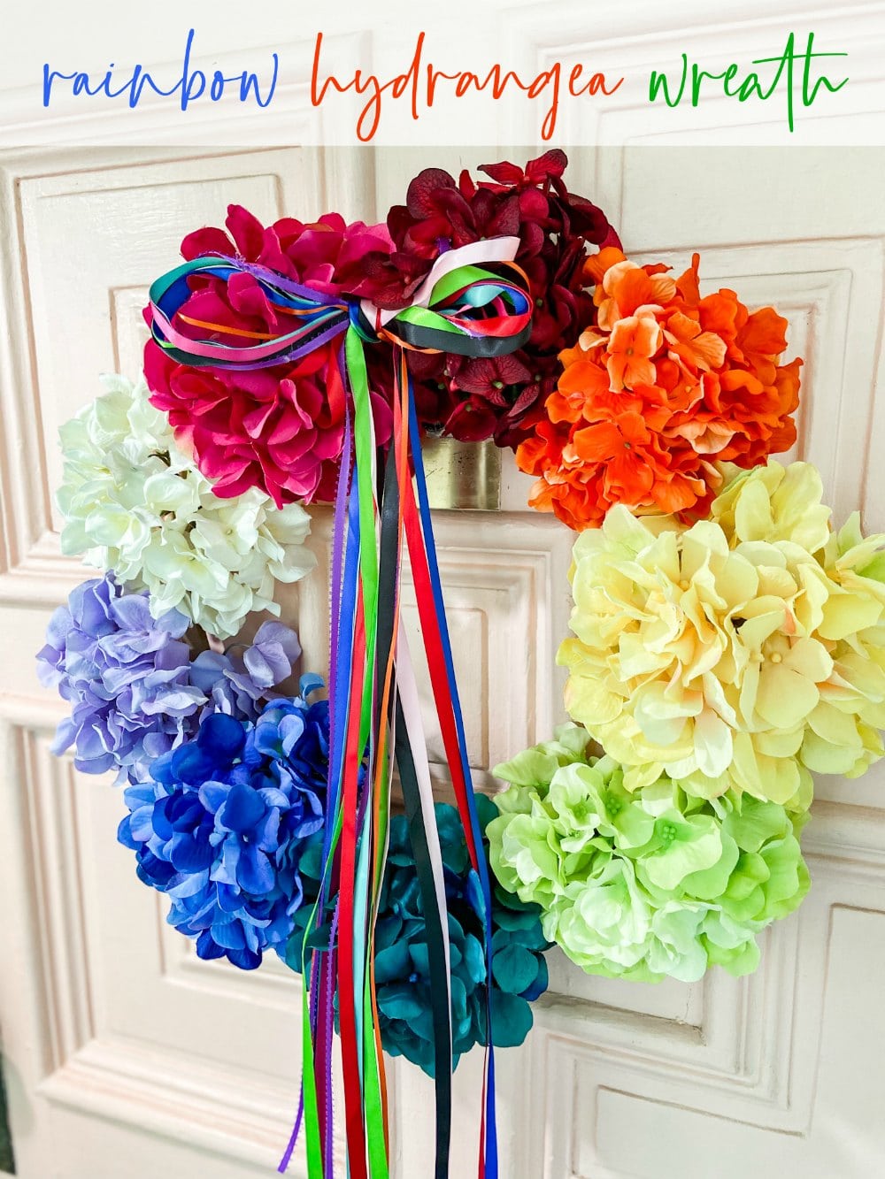 Rainbow Pride Hydrangea Wreath. Celebrate Pride Month and Summer with a colorful and happy rainbow flower wreath! 