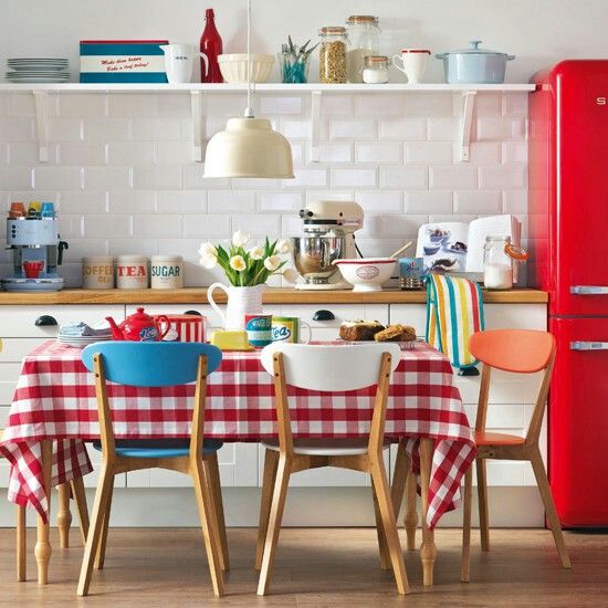 Red Smeg Plaid Kitchen 