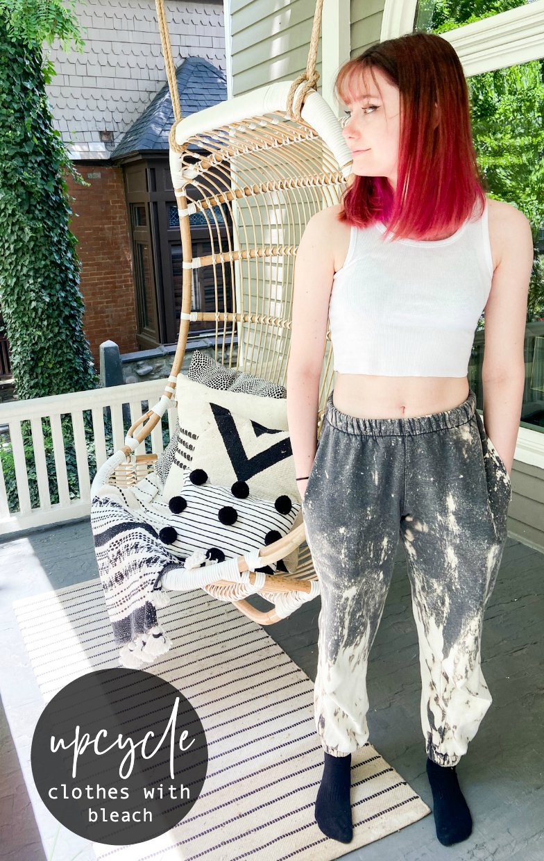 How to Bleach Dye Clothes - a FUN teen or tween craft. Bleach Dying clothes is a fun summer craft. All you need is bleach to give old clothes a brand new look!