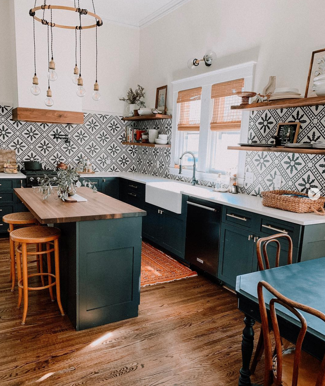 Bold tile backsplash from The Black House on the Corner.