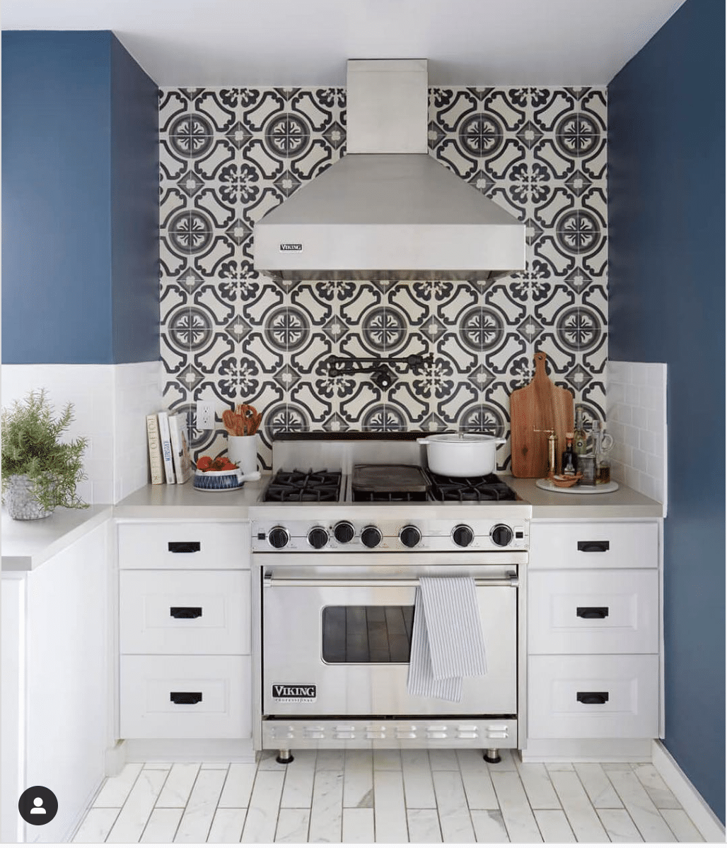 Navy and White Boho Kitchen Wall Tile from Ginny MacDonald 