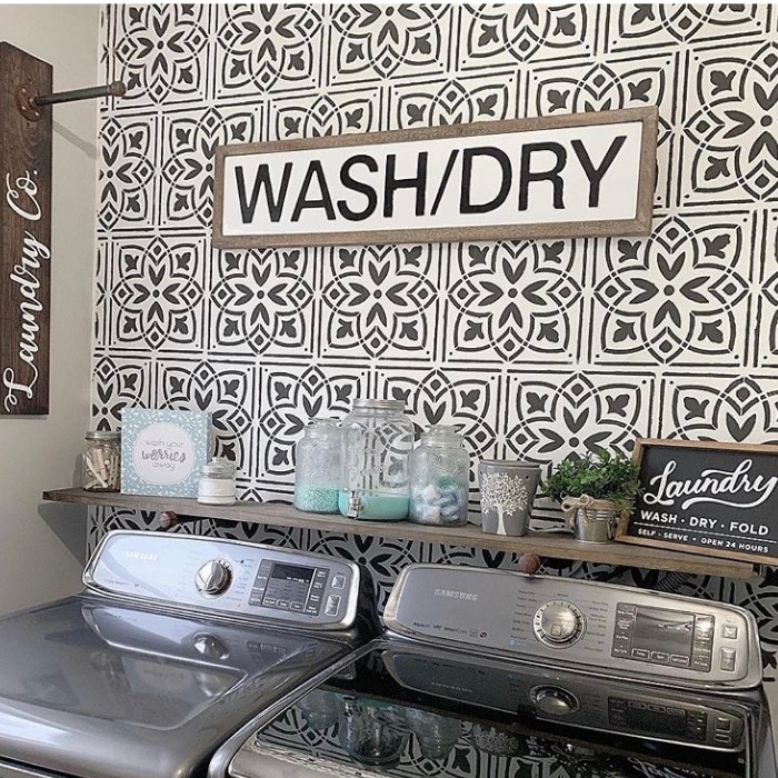 black and white tile laundry room at bold boundless blonde.