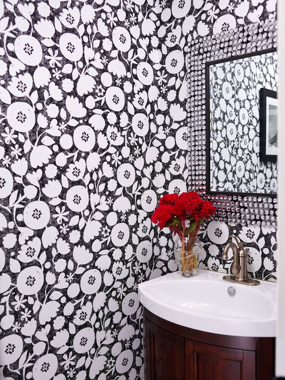 Clearcut black and white flower removable wallpaper at Spoonflower