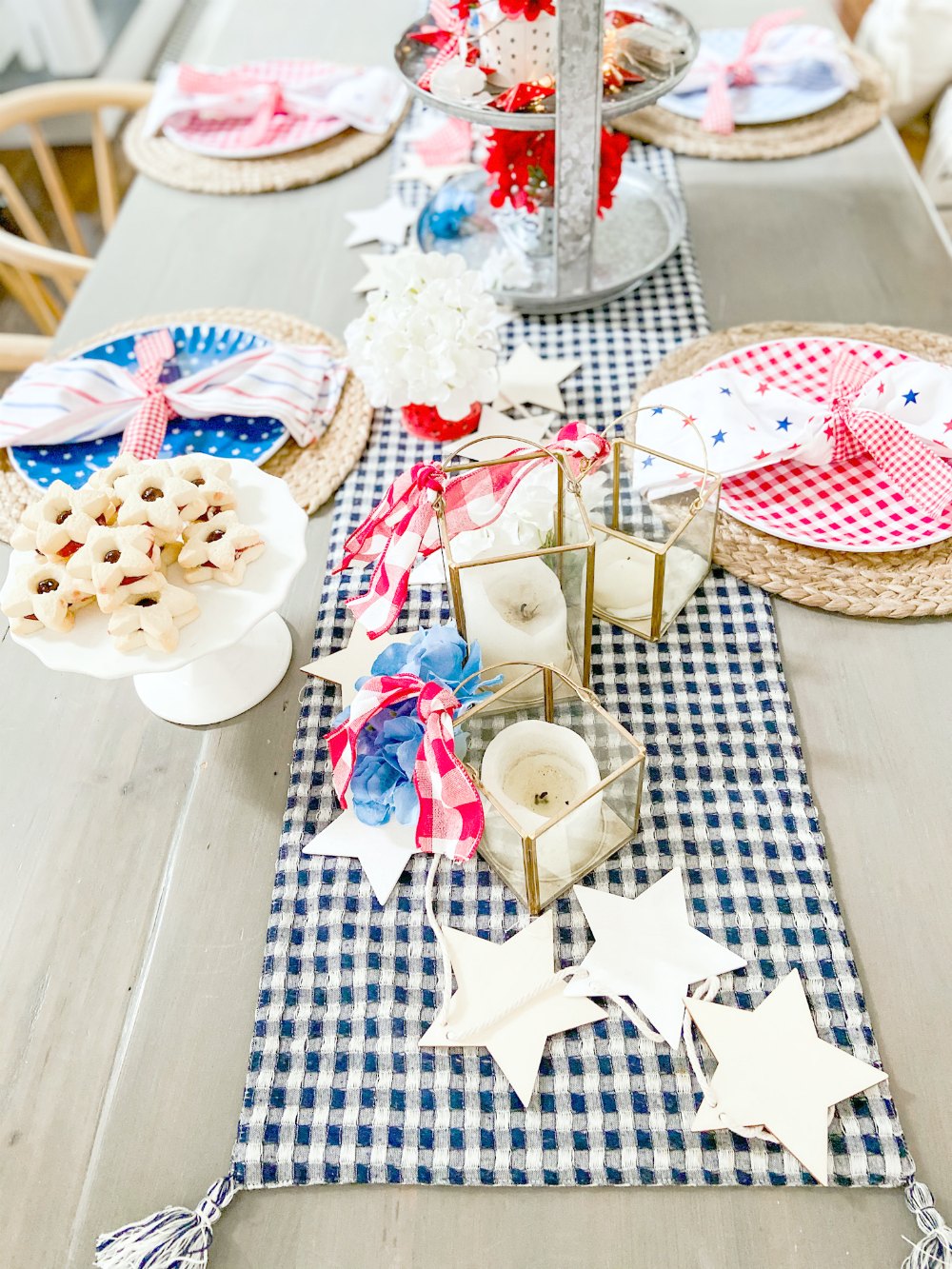 Five Ways to Create an Easy Fourth of July Table. Create a festive red white and blue table using dollar items. 