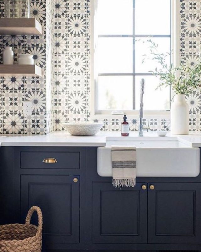 Floral Cement Tile Backsplash from Whitney Parkinson Design.