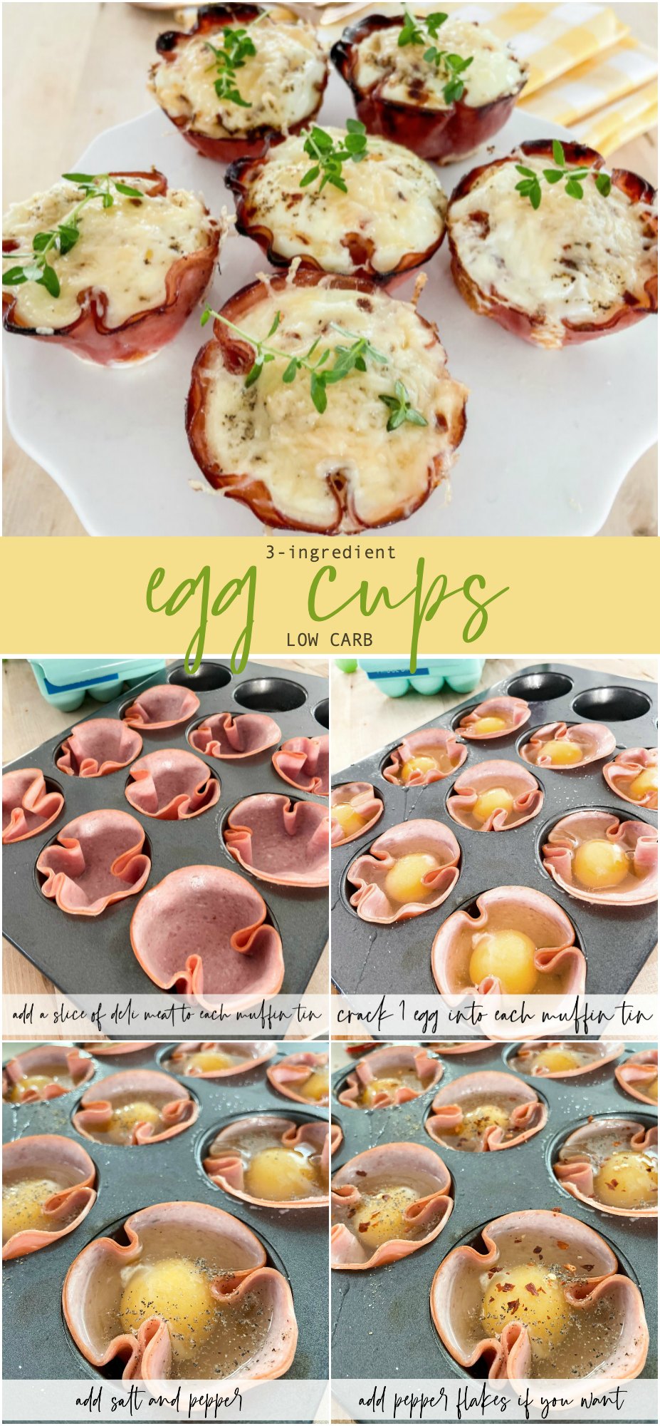 3-Ingredient Low Carb Breakfast Egg Cups. Start your day with this protein-packed low-carb on-the-go breakfast cup that is SO good! 