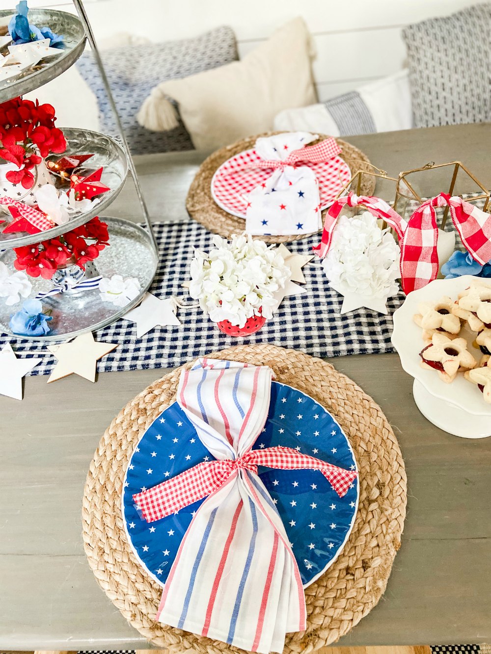 Five Ways to Create an Easy Fourth of July Table. Create a festive red white and blue table using dollar items. 