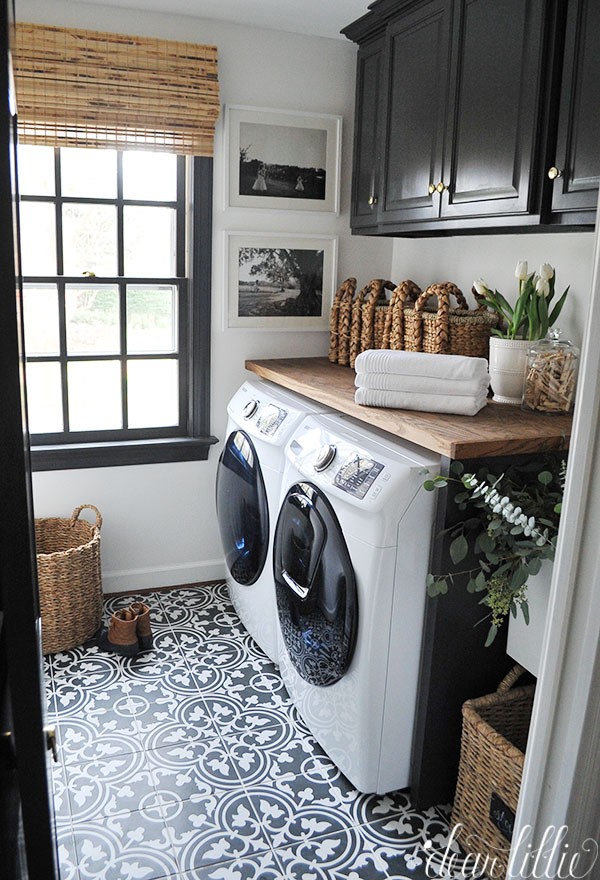 Peel and Stick laundry room floor tiles.