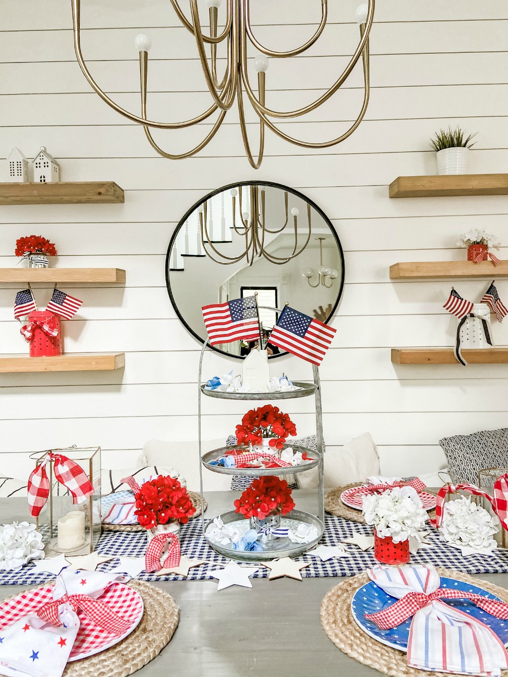 Five Ways to Create an Easy Fourth of July Table. Create a festive red white and blue table using dollar items. 