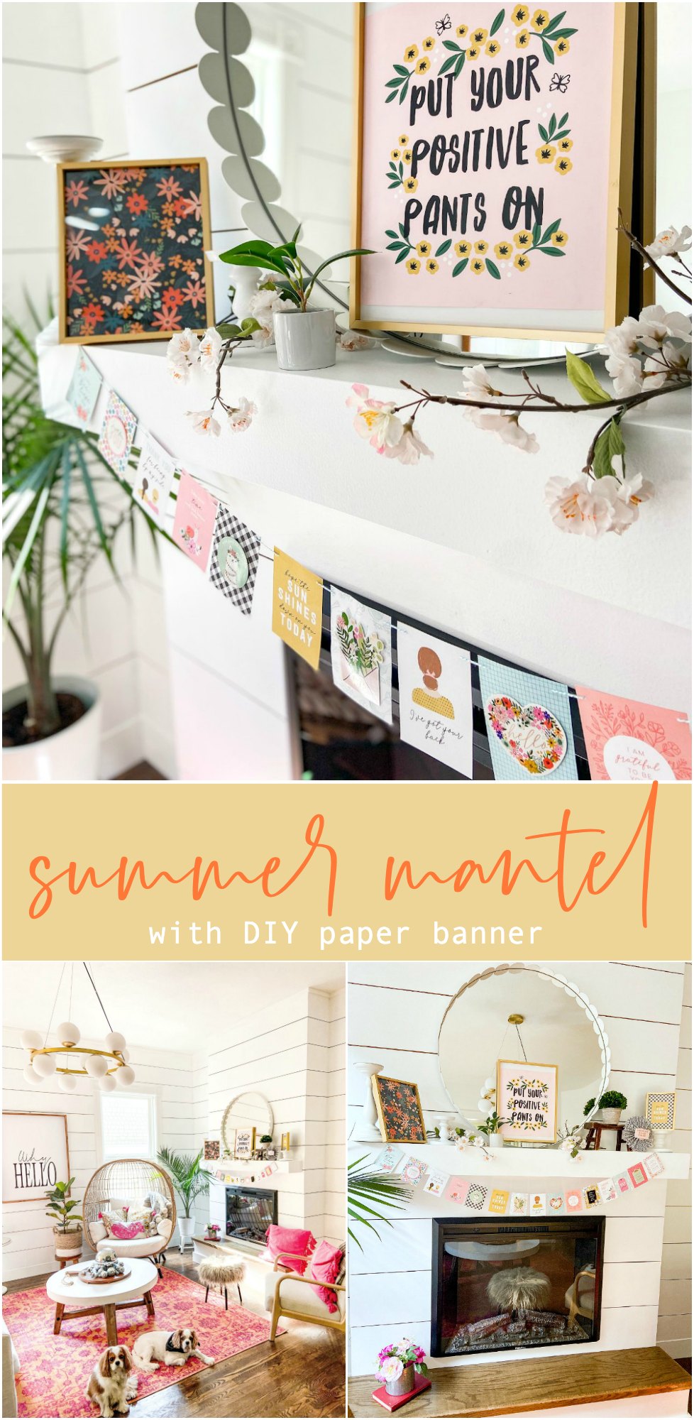 Bright Summer Mantel with Paper Banner. Create a bright and simple banner with a happy paper banner. 