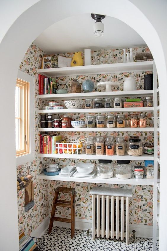 wallpapered pantry at City Spaces