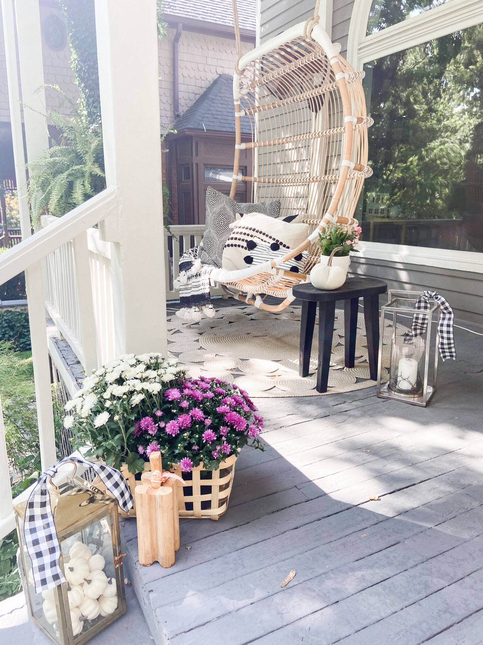 Serena and Lily hanging double swing fall porch