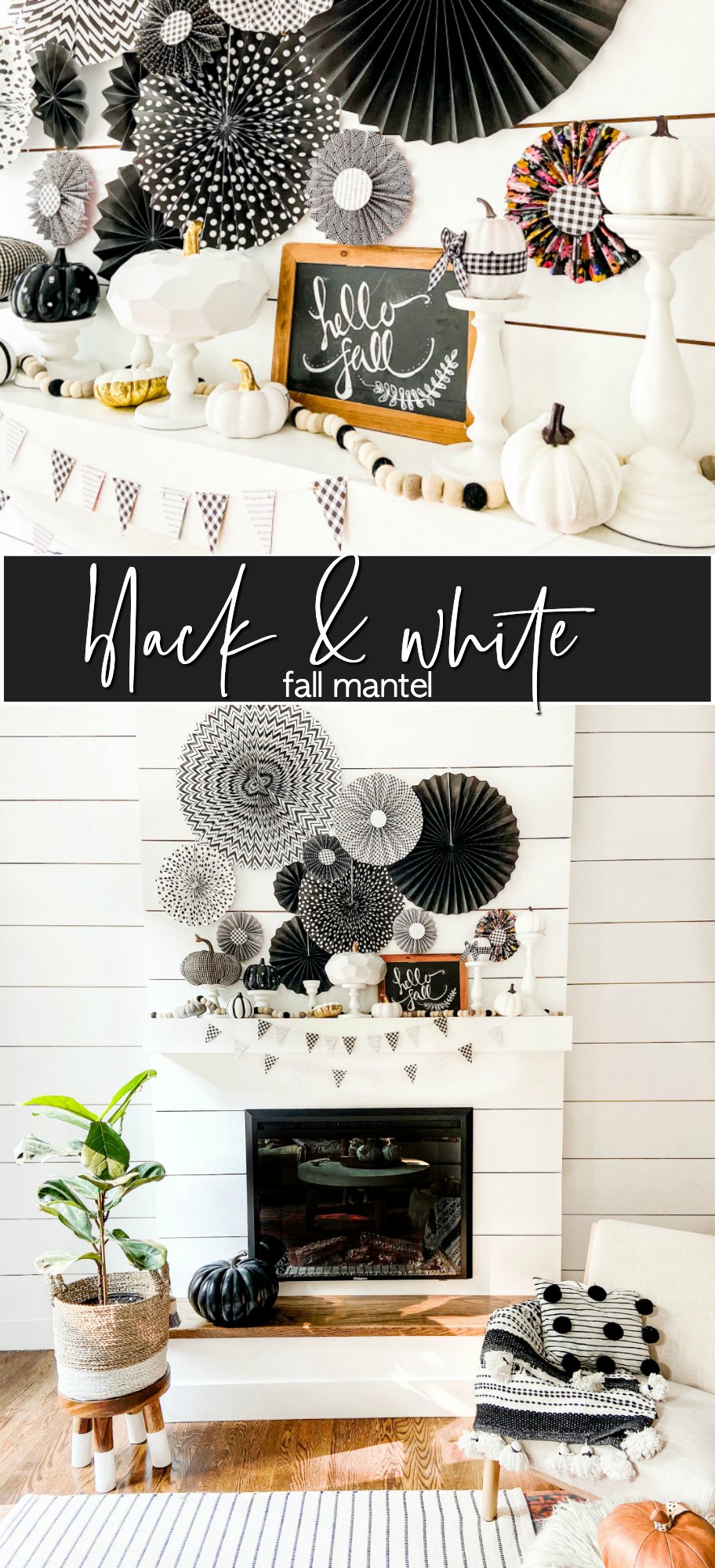 Fall Black and White Mantel with Paper