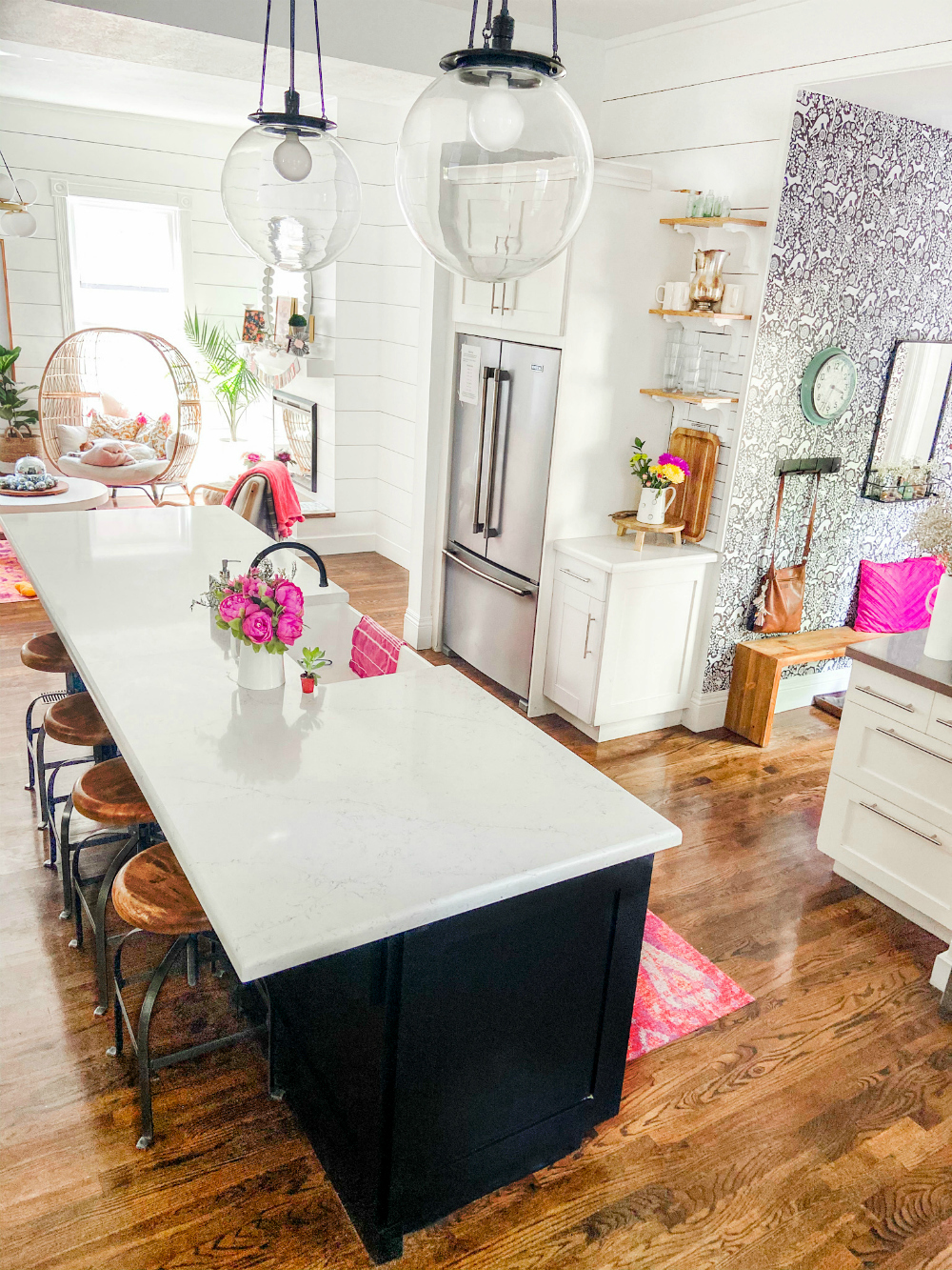 Kitchen makeover with counter-depth Maytag fridge.