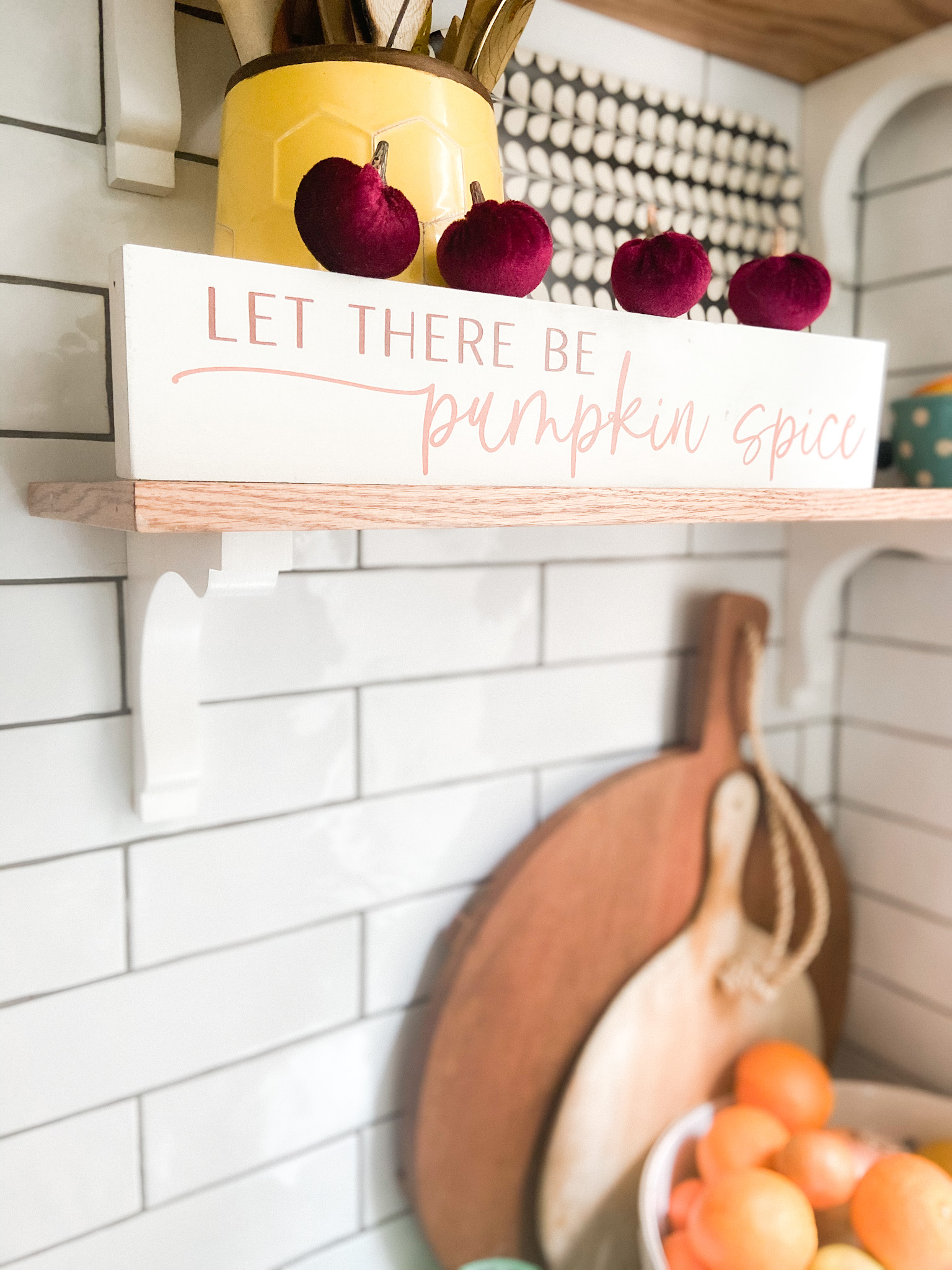 Colorful Cottage Fall Kitchen Tour. Easy ways to bring bright pops of fall color into your home for Autumn.