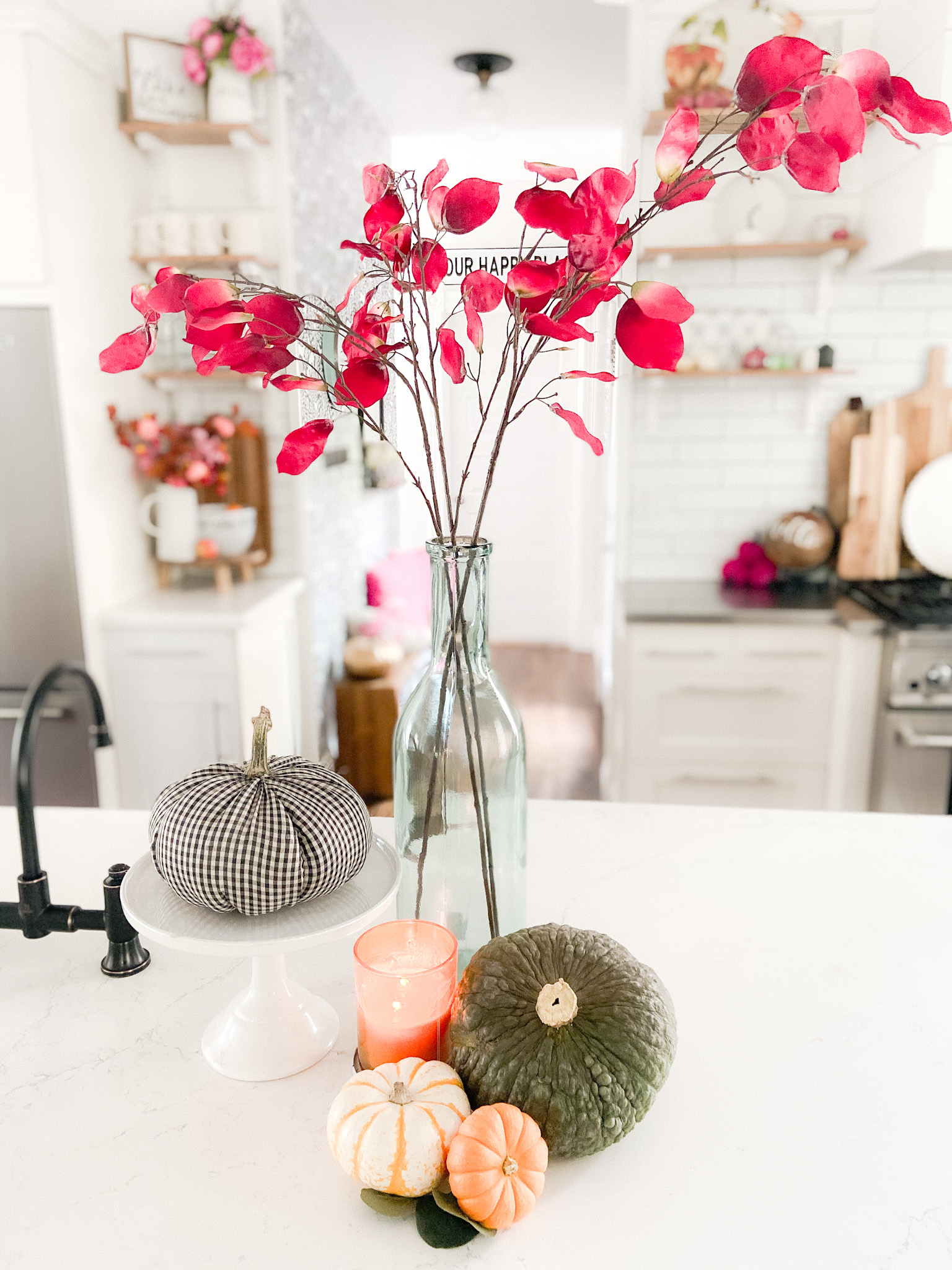 Colorful Cottage Fall Kitchen Tour. Easy ways to bring bright pops of fall color into your home for Autumn.