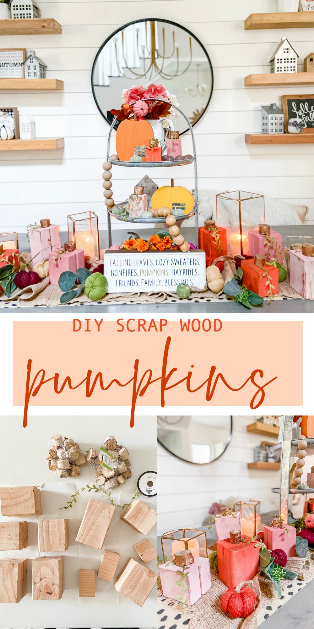 DIY Scrap Wood Fall Pumpkins. Turn pieces of leftover wood into adorable pumpkins for fall decor! 