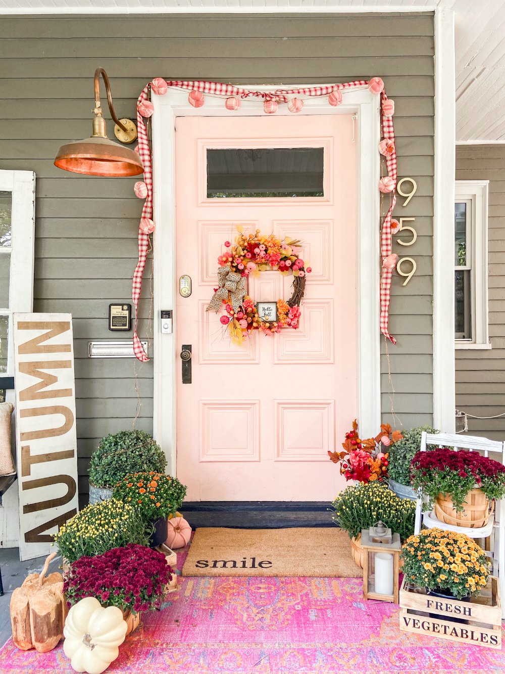 Boho Cottage Colorful Fall Home Tour. Bring warm and cozy vibes into your home for fall with these easy fall decorating ideas for your porch, entryway, kitchen, family room and stairs. 