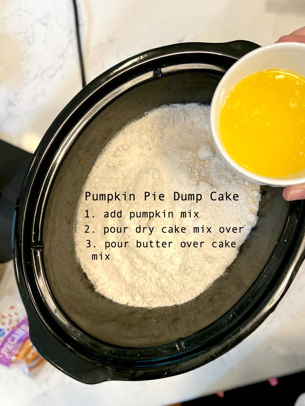 Crockpot Pumpkin Pie Dump Cake. Want an easy dessert to make for fall? Whip up this easy Pumpkin Pie Dump Cake which only takes 5 minutes to prep and then cooks in your crockpot and makes your home smell so good! 