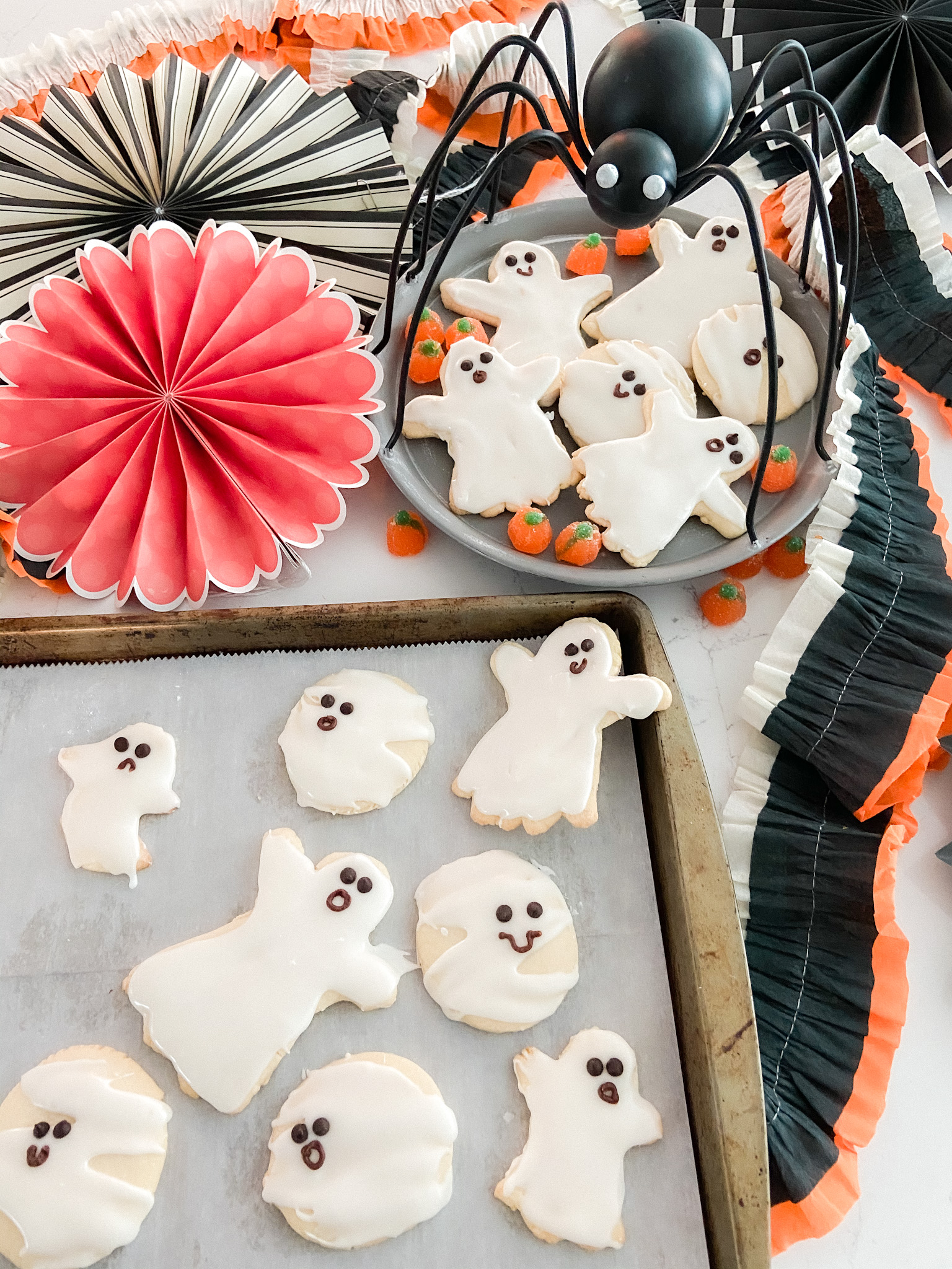Ghost No Chill Sugar Cookies with 3 Minute Frosting. Celebrate Halloween by making shaped cookies with your kids. This recipe is quick to make with no chill time and frosting that whips up in minutes. 