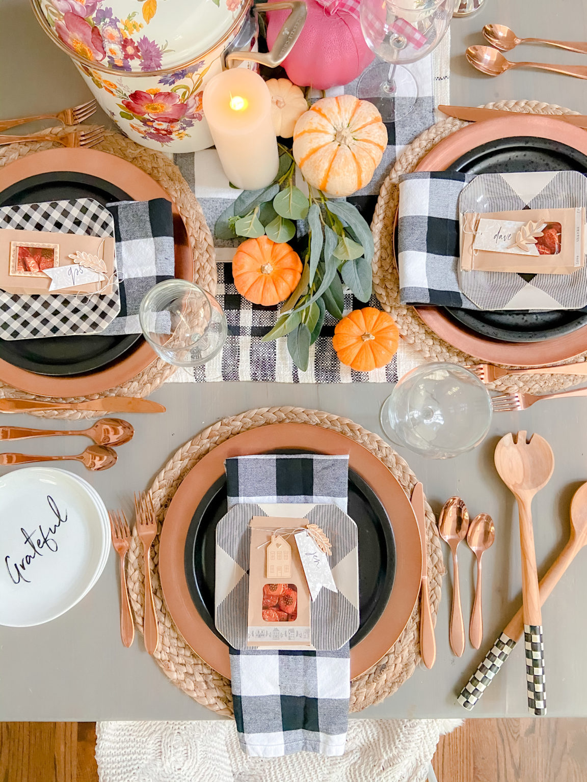 Thanksgiving Treat Bag Place Cards with gilded Wood Embellishments ...